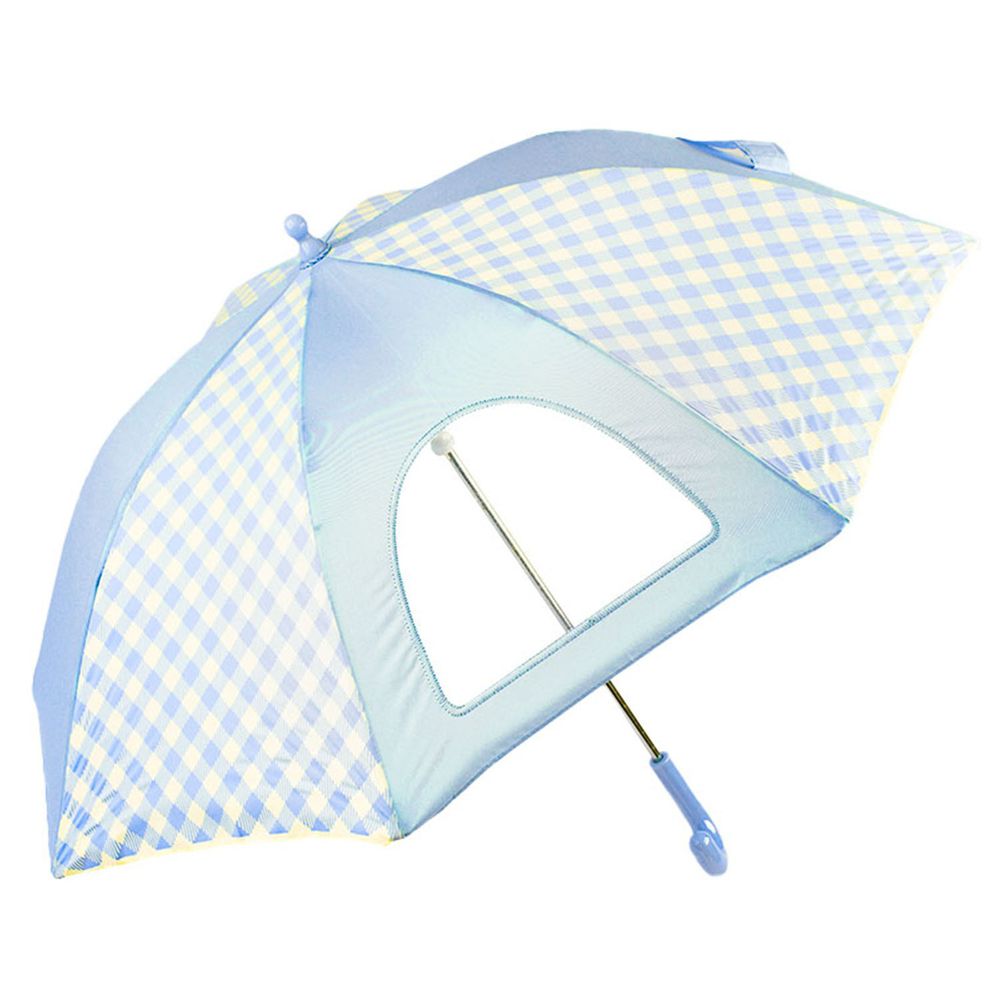 akachan honpo - 雨傘 圓弧狀傘珠-素面×格紋-淺藍色
