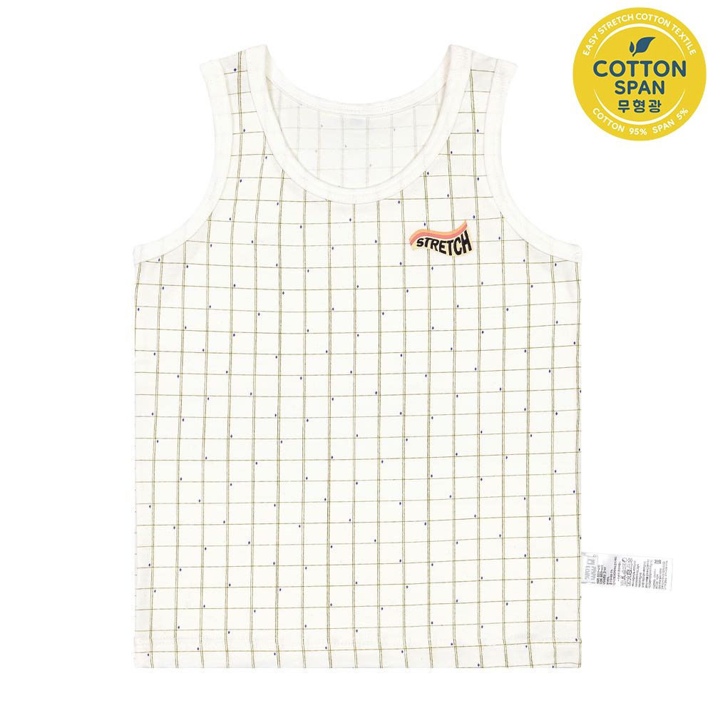 輕柔棉透氣背心內衣(男寶)-文字點綴格紋-米