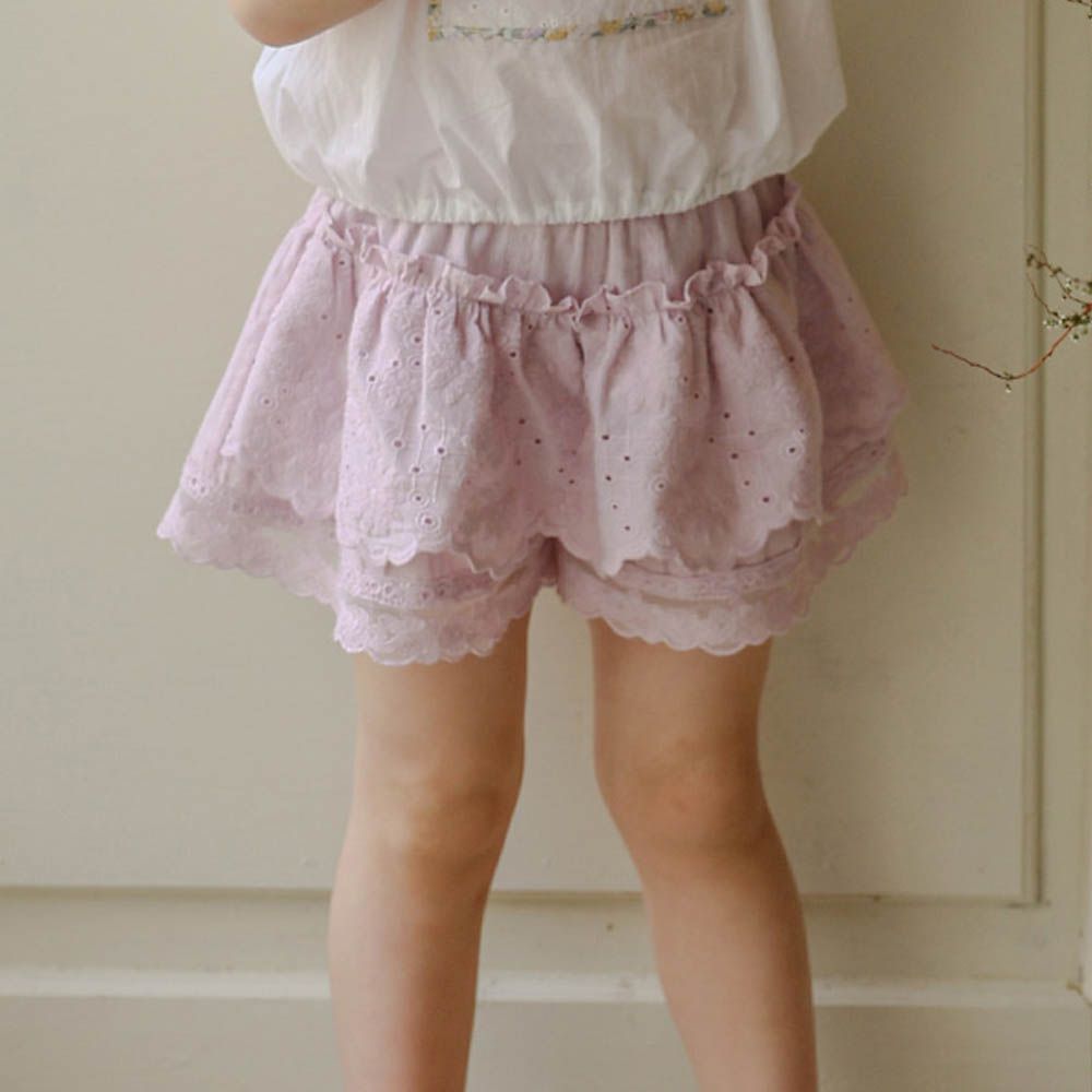 鬆緊腰浪漫層次蕾絲短褲-粉