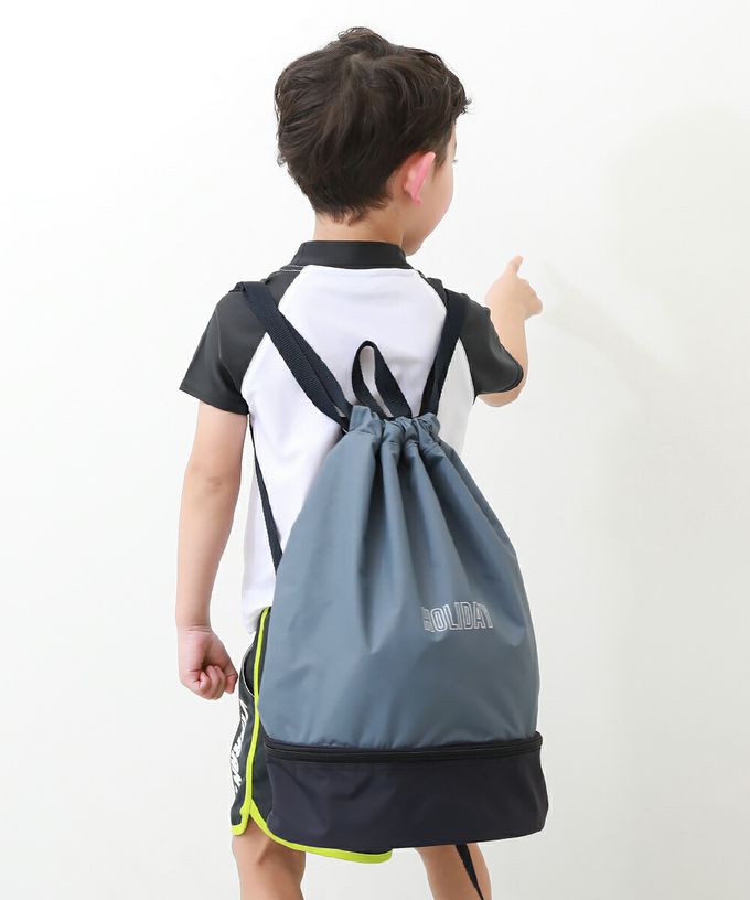 日本 devirock - 雙色設計防水分層便利游泳背包/水桶包-軍綠x深藍 (43.5x34x16.5cm)