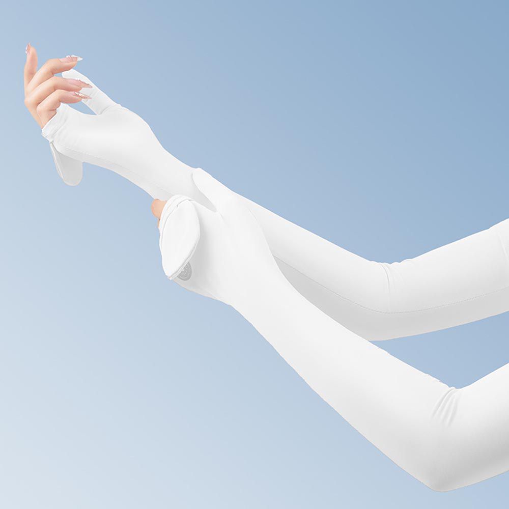 UPF50+成人冰絲涼感防曬袖套-可翻蓋款-白色