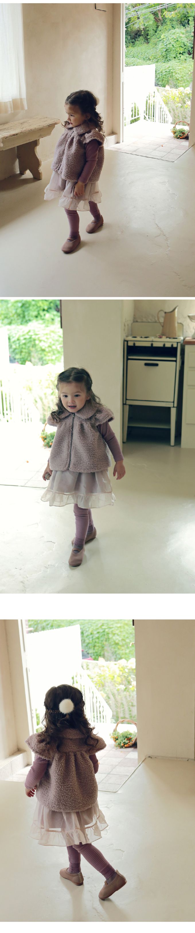 韓國 Puellaflo - 泰迪毛絨拉鍊翻領背心-藕粉