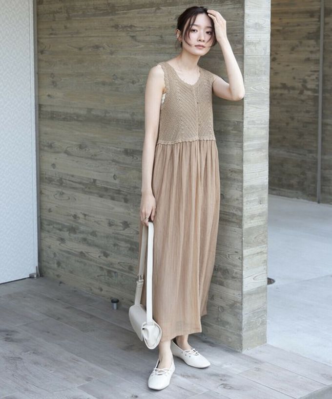 日本 Bab - 夏日氛圍鉤針縐紗背心裙-象牙白