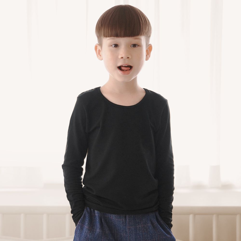 兒童膠原蛋白蓄熱保暖衣-圓領-墨黑