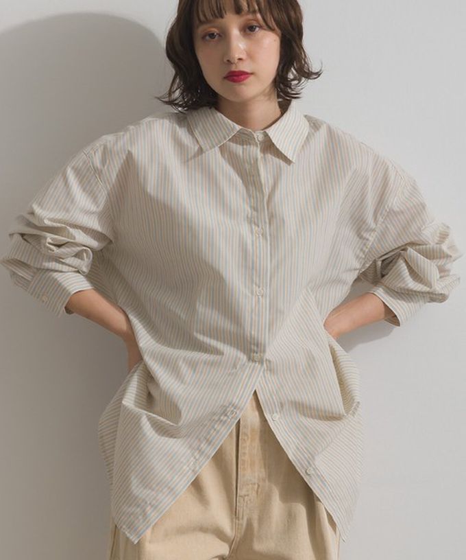 日本 ELENCARE DUE - 2way穿法俐落條紋寬版襯衫-白