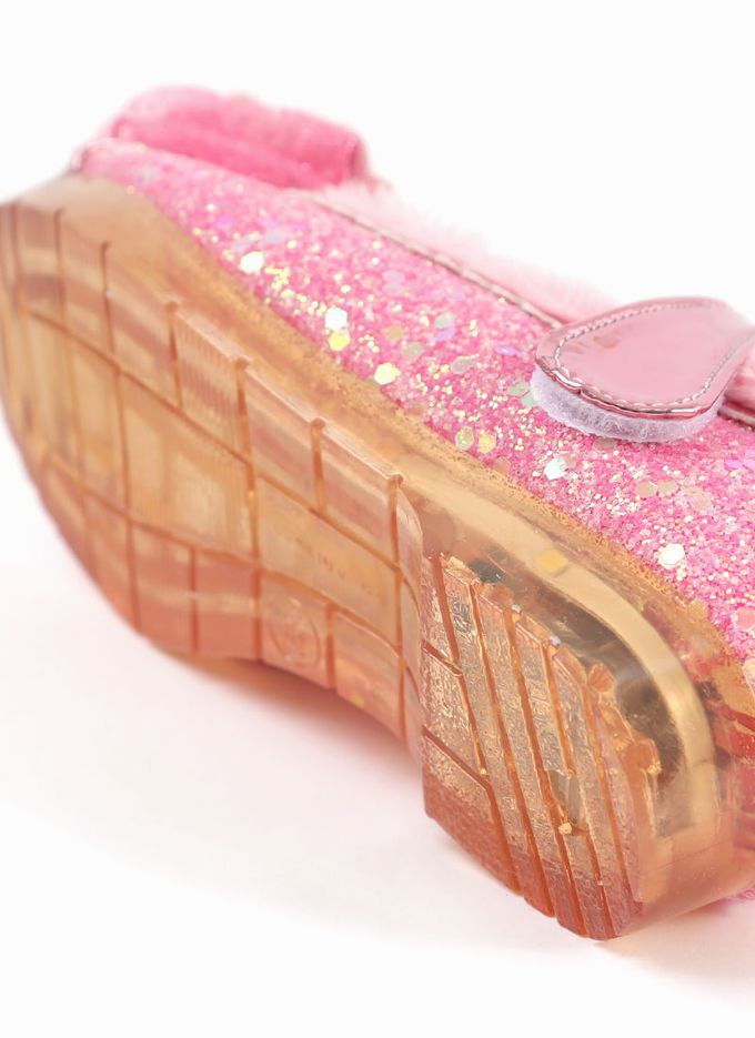 韓國 OZKIZ - (LED)蝶結愛心拼接刷毛矮跟皮鞋-紫