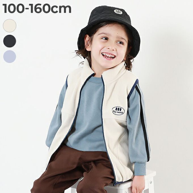 日本 devirock - logo刺繡搖粒絨小立領拉鍊背心-黑x紫