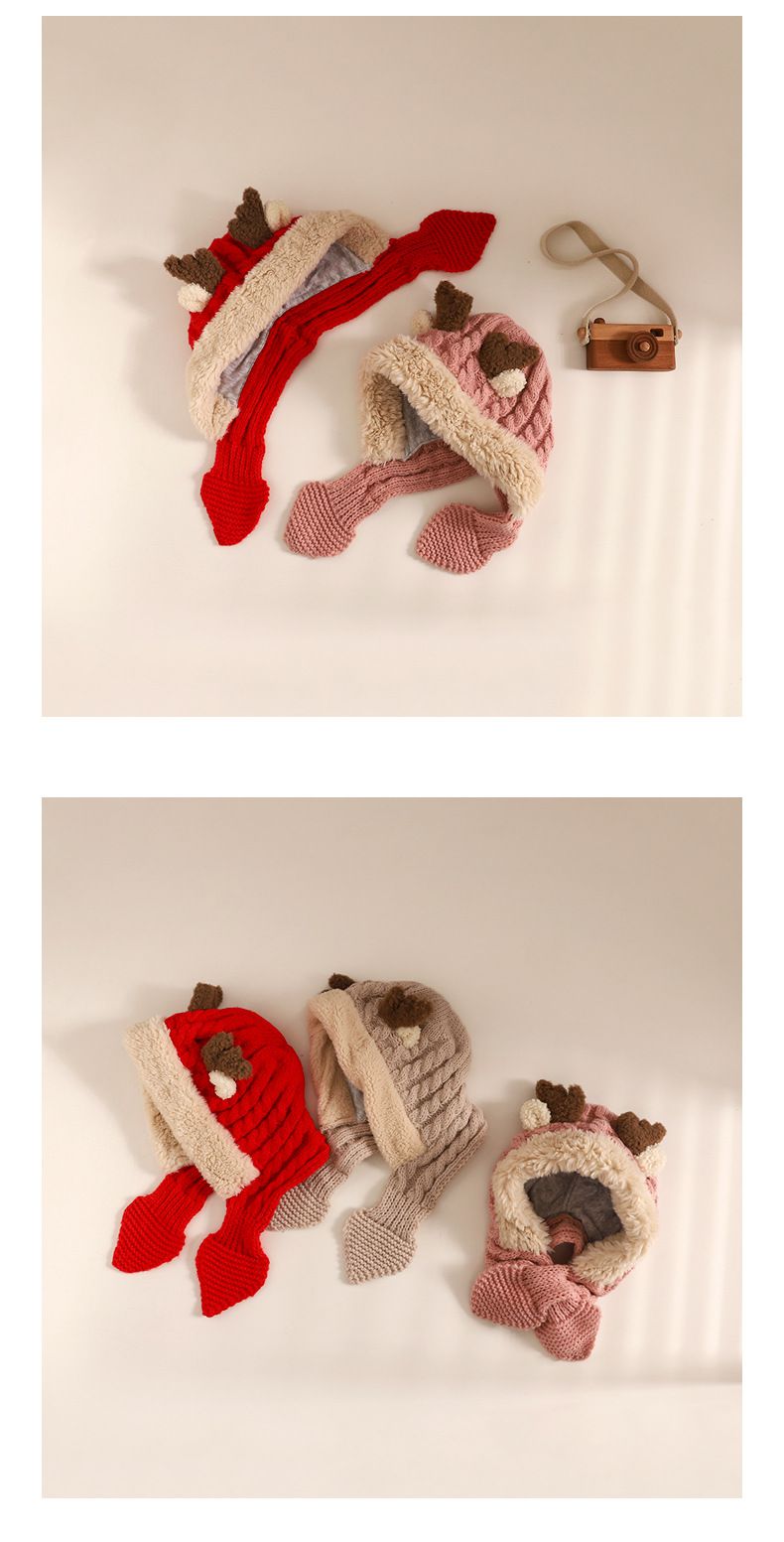 聖誕可愛鹿角針織毛帽-紅色 (帽圍48-52CM)