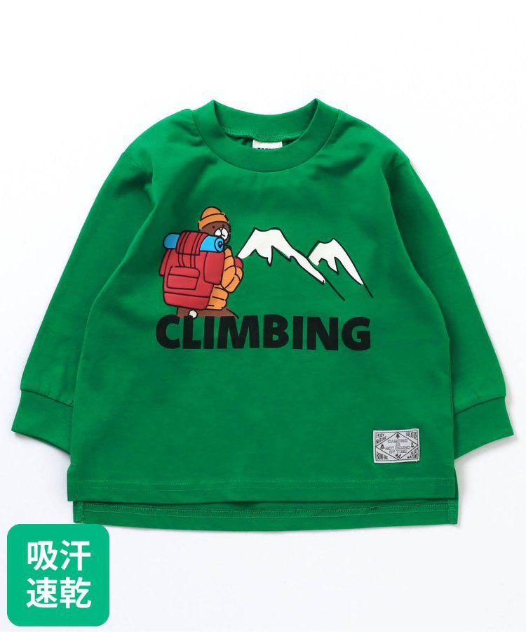 日本 BREEZE - [吸汗速乾]露營風長袖上衣-小熊登山-草綠