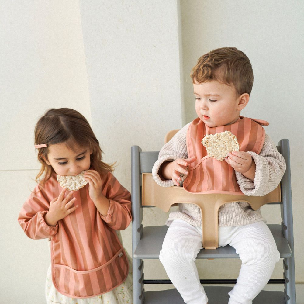 丹麥 GRECH & CO. - 防水圍兜-粉棕條紋 (適用於6個月以上)