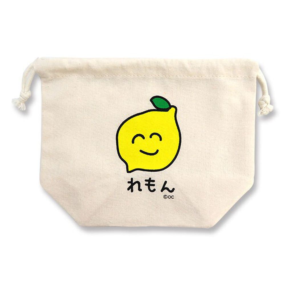日本 OKUTANI - 童趣插畫純棉收納束口袋-檸檬 (21x17x9cm)