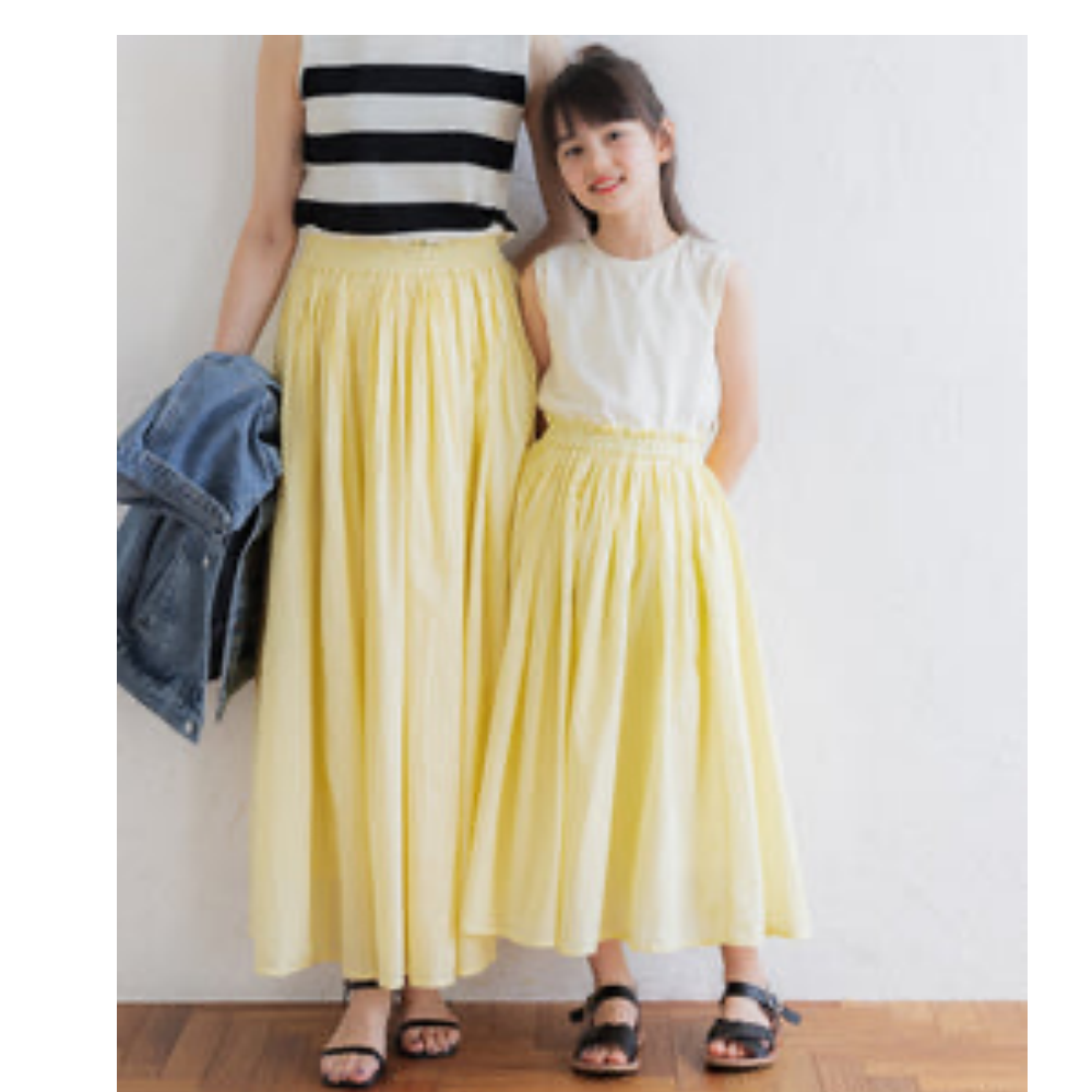 日本 COCA - [小孩]100%棉 定番舒適修身長裙-淺黃