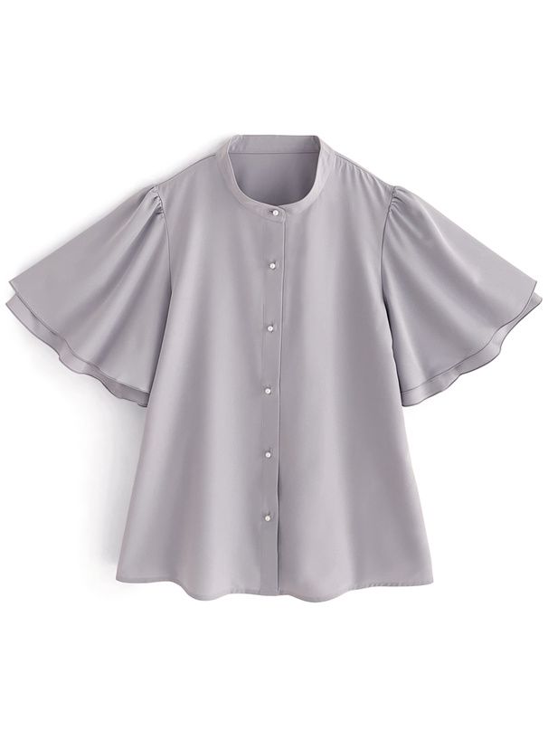 日本 GRL - 簡約立領層次短袖襯衫-藍灰 (F)