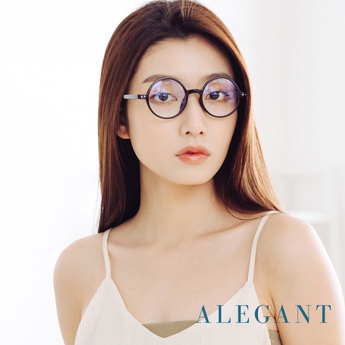 ALEGANT - 古著簡約高帽黑小圓框輕量TR90光學框UV400濾藍光眼鏡