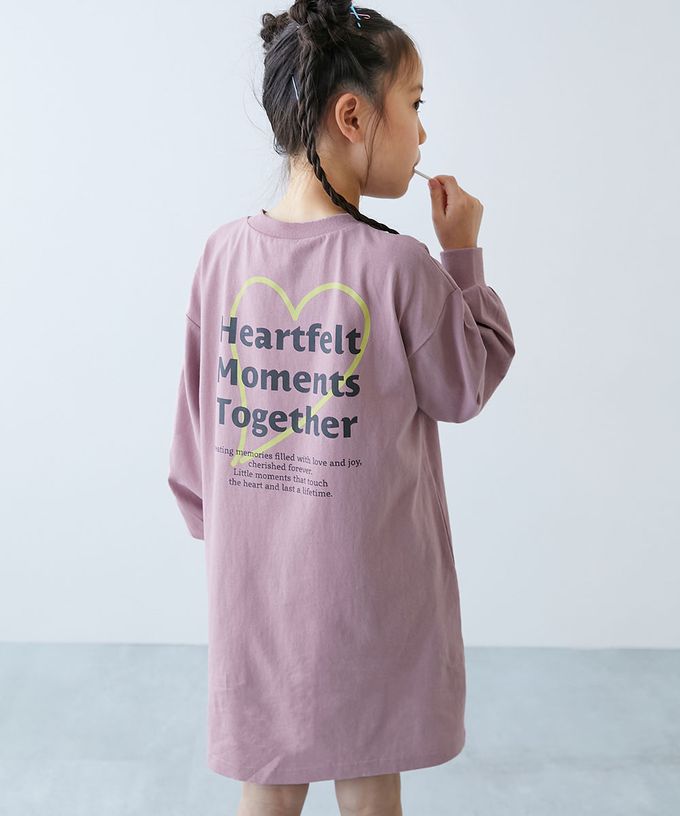 日本 devirock - 100%棉 定番印花休閒長袖洋裝-愛心袖子-黑