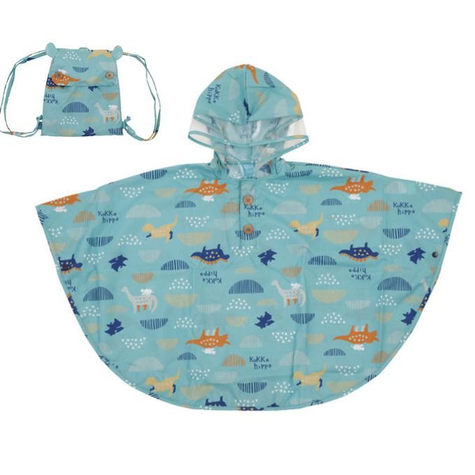 日本 kukka hippo - 兒童防雨斗篷(附收納袋)-恐龍世界 (適穿身高:90cm)