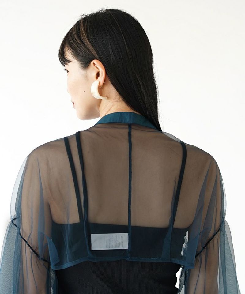 日本 zootie - 優雅透明薄紗綁帶長袖上衣-黑