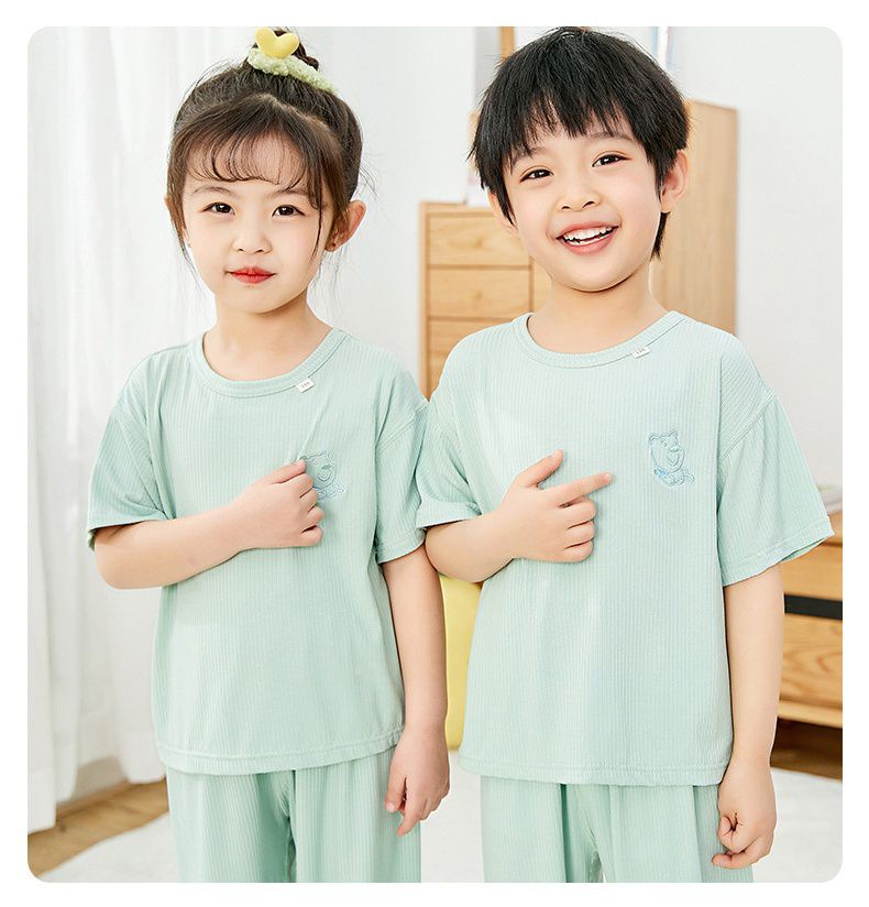 莫代爾透氣涼感短袖家居服套裝/空調服-熊熊-天空藍