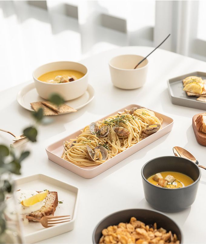 韓國 SSUEIM - Mariebel系列莫蘭迪陶瓷碗盤餐具12件組(粉+灰)