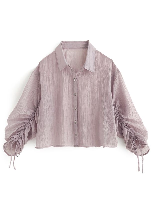 日本 GRL - 楊柳皺縮短版抽繩襯衫-水藍 (F)