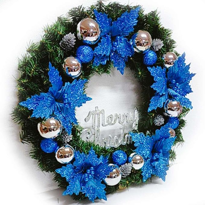 MODACore 摩達客 - 摩達客耶誕-台製24吋豪華高級聖誕花圈(藍花銀球系)(免組裝/本島免運費)