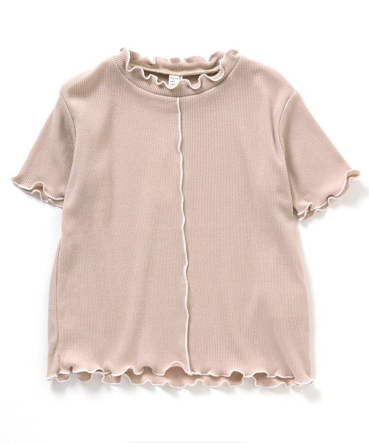 日本 apres les cours - 浪漫滾邊設計羅紋短袖上衣-卡其