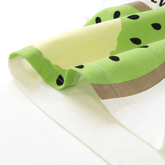 日本 ZOOLAND - 水果切片印花天竺棉短袖上衣-奇異果