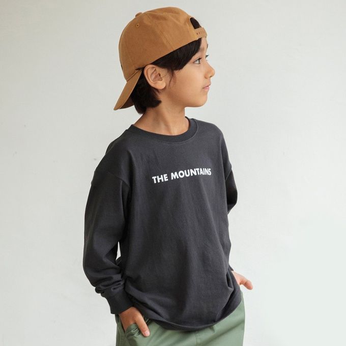 日本 BRANSHES - 100%棉 百搭印花縮口長袖上衣-英文標語-水藍