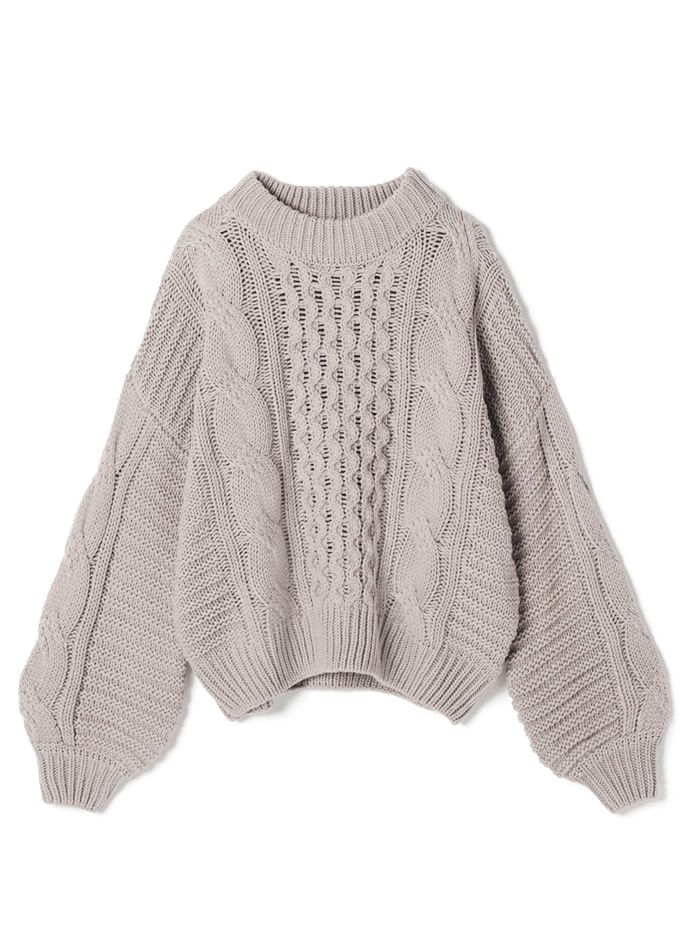 日本 GRL - 小高領麻花針織毛衣-杏