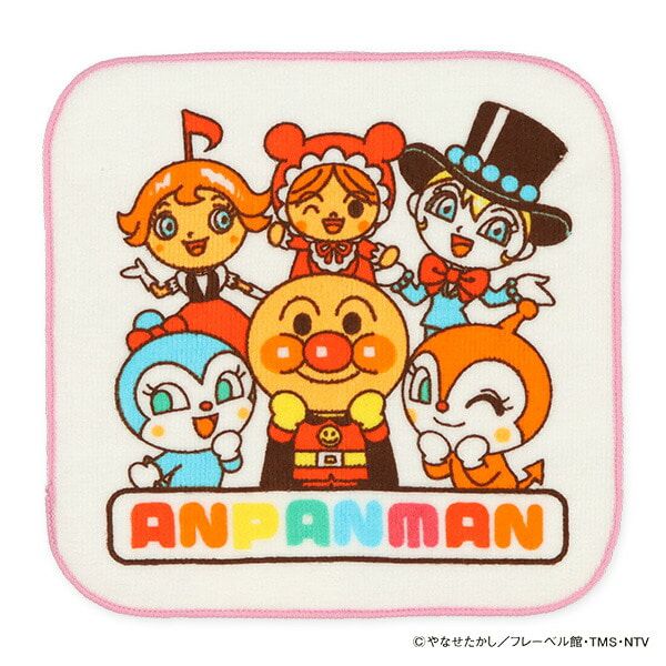 日本西松屋 - 純棉上學擦手巾/手帕(3入組)-麵包超人-粉紅小病毒 (16×16cm)