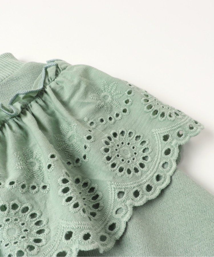 日本 BREEZE - V領蕾絲摺邊長袖上衣-薄荷