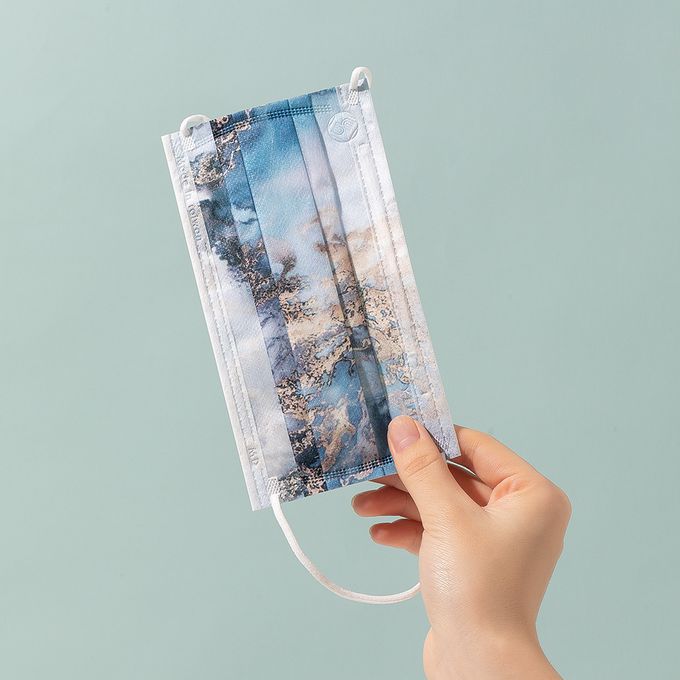 一心一罩 - 成人醫療級平面口罩/一心一罩/雙鋼印/台灣製-藍色貝寶石紋(內含3款各10片)-30入/盒(未滅菌)