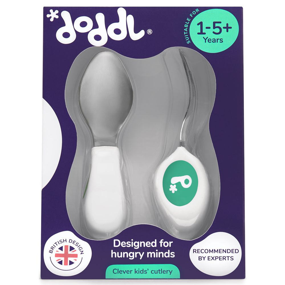 英國 doddl - 幼兒學習餐具兩件組-叉子+湯匙-湖水綠