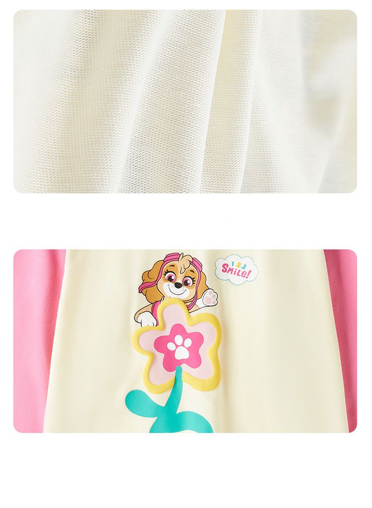 卡通汪汪隊棉質拼色圓領長袖上衣-卡通人物小礫-黃+白