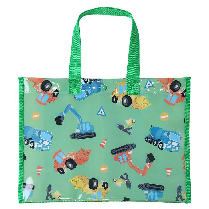 日本 ZOOLAND - 防水PVC手提袋/游泳包-工程車-綠色 (25x34cm)