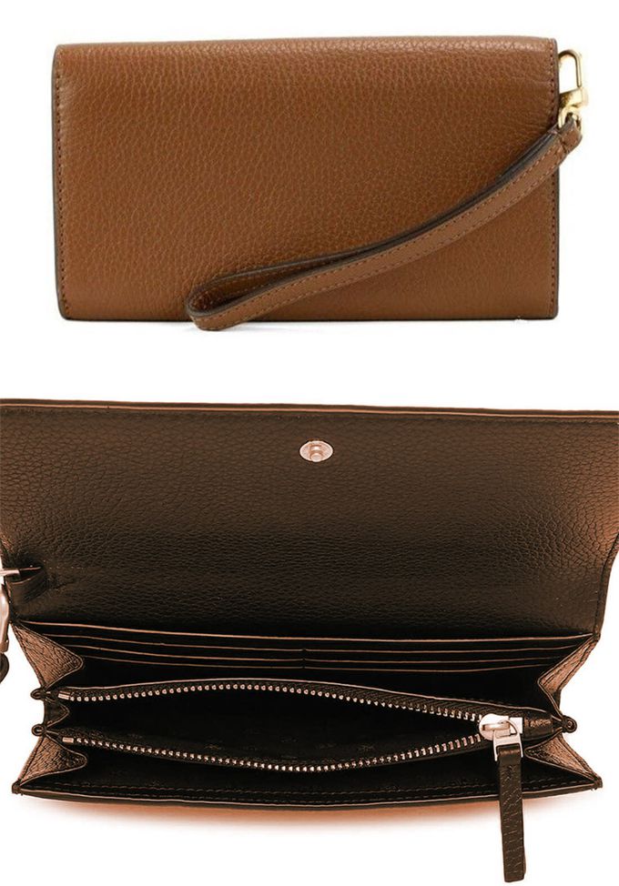 TORY BURCH - 雙T-LOGO皮革信封長夾 (焦糖)