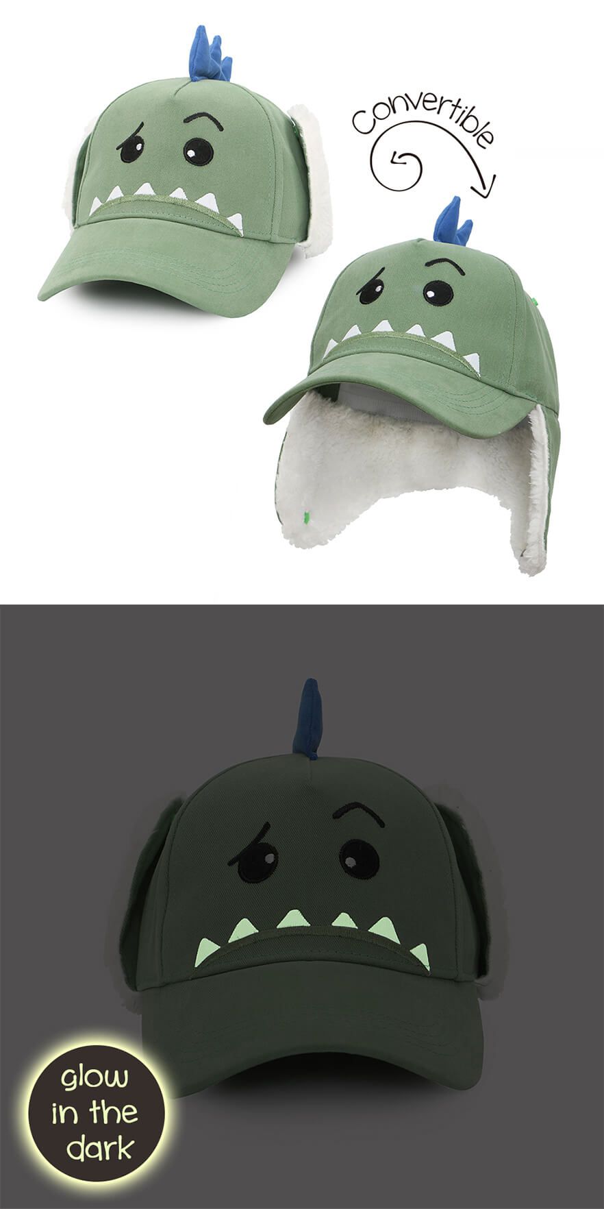 加拿大 flapjackkids - 3D造型遮耳棒球帽-恐龍 (4y-6y)