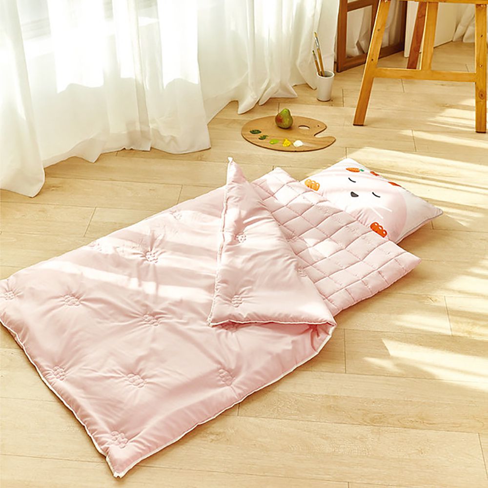 正韓Hello HiZoo - 手工製莫代爾防蟎抗菌便攜式兒童睡袋(枕頭+睡墊+被子)-粉紅兔