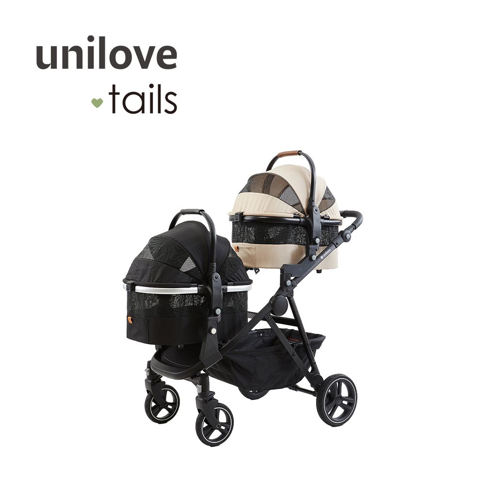 英國 Dlxtour好好推雙籃寵物推車-中提籃M(黑)+中提籃M(奶茶)