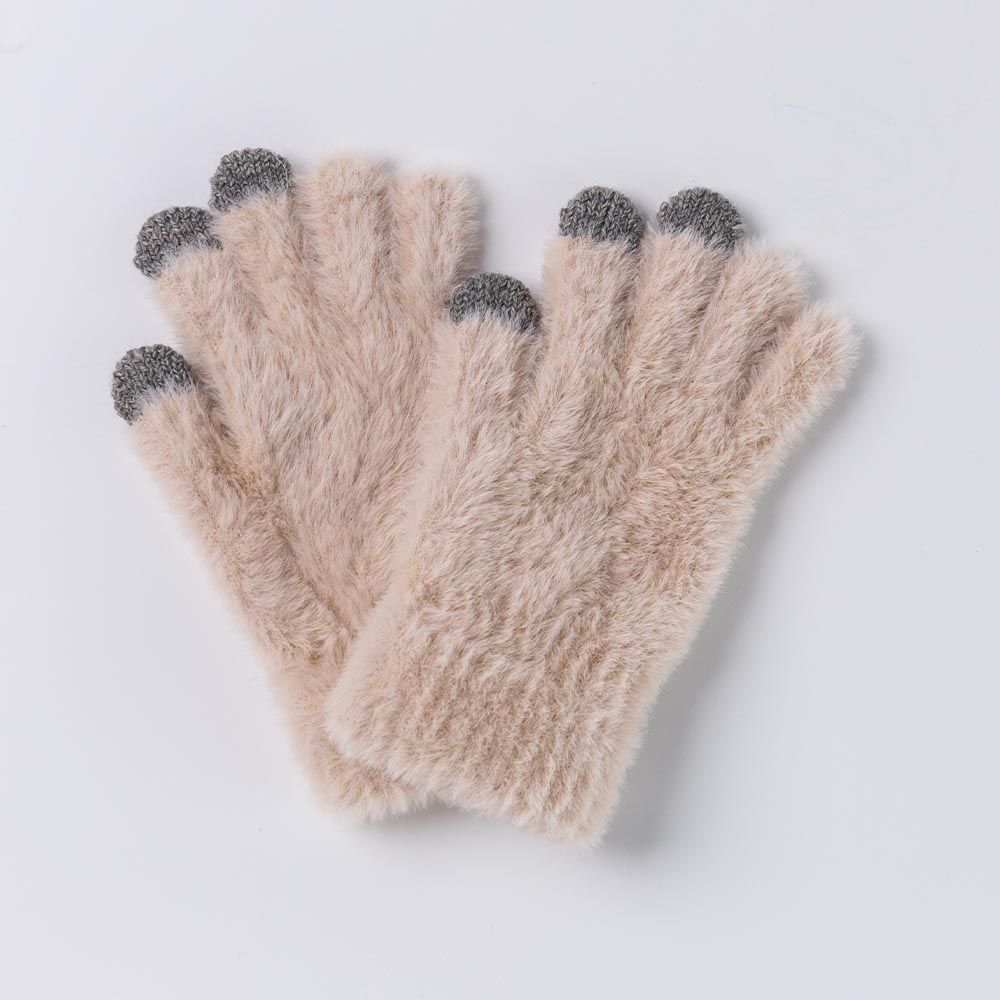 日本 AUBE - [保濕加工] 保暖兒童手套-淺粉
