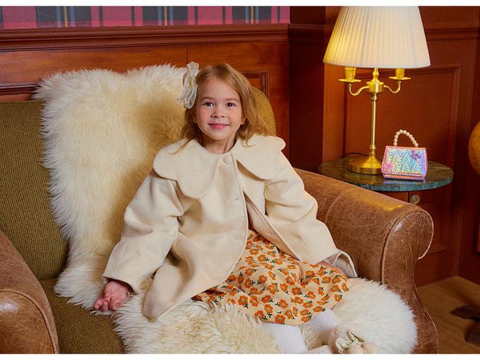 韓國 OZKIZ - 質感花型翻領長版大衣外套-粉