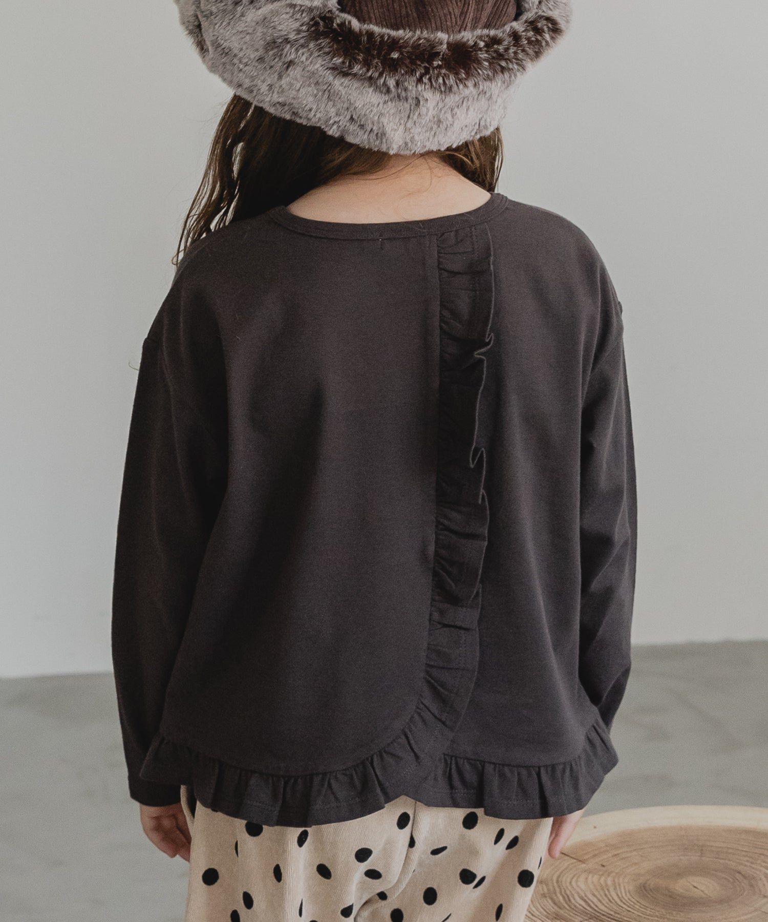 日本 PAIRMANON - 柔棉100% 可愛捲邊薄長袖上衣-桃粉