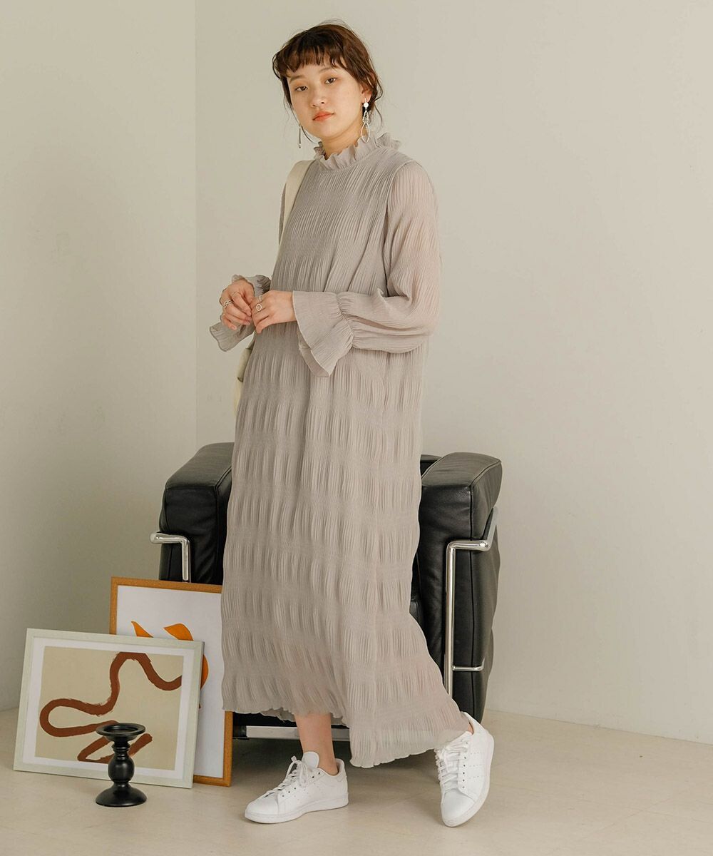 日本 Bab - 文藝木耳領層次雪紡洋裝-冰河灰