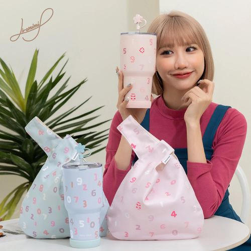 SOUSOU二代不鏽鋼冰壩杯提袋組-SOU•SOU京都-粉-900ml