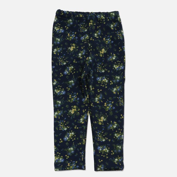 日本 Chil2 - [熱銷]刷毛保暖彈力長褲-小花-黑