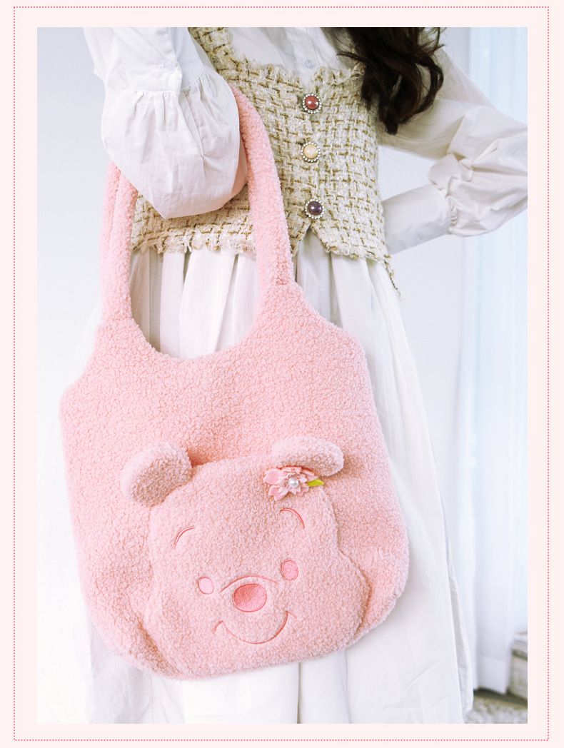 卡通大容量泰迪絨手提袋/單肩包-卡通人物奇奇蒂蒂-棕色 (29x8x33cm)