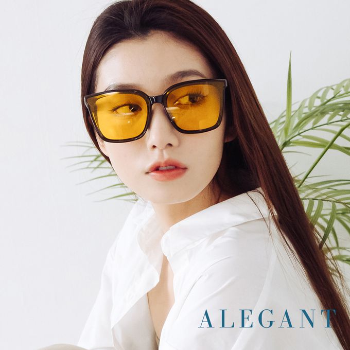 ALEGANT - 復古英國黃大方框防眩光墨鏡│UV400太陽眼鏡
