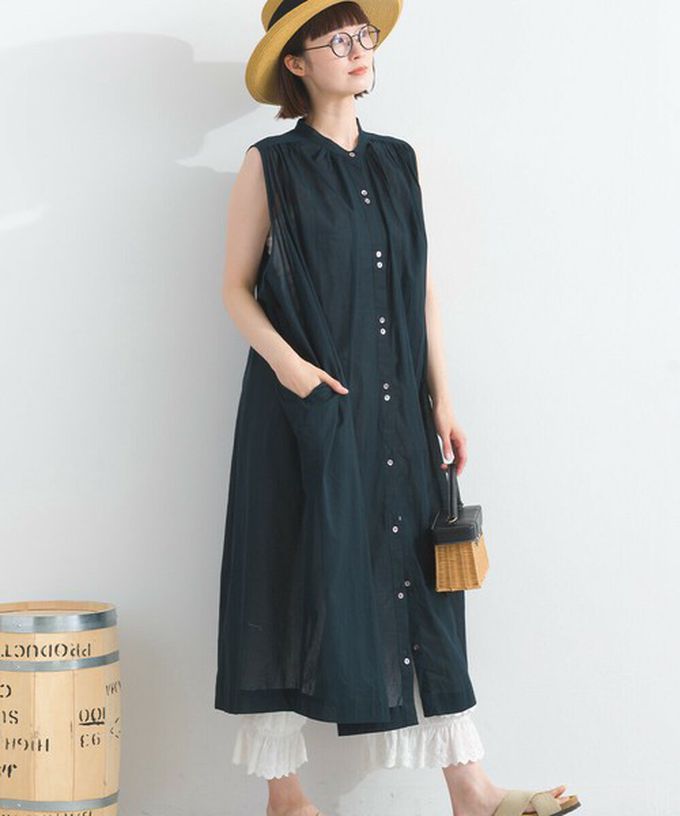 日本 Lupilien - 100%印度棉 清爽素色無袖洋裝-薄荷