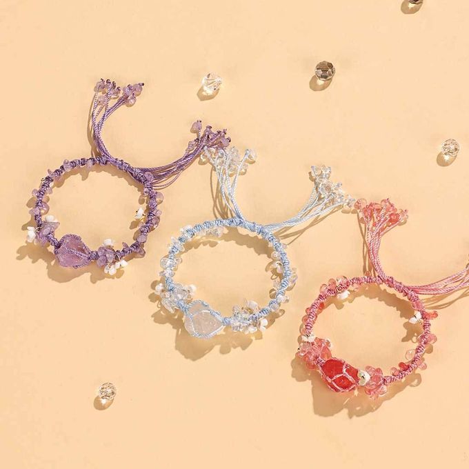 手工編織粉紫水晶立體花朵手鏈 開運水晶手繩