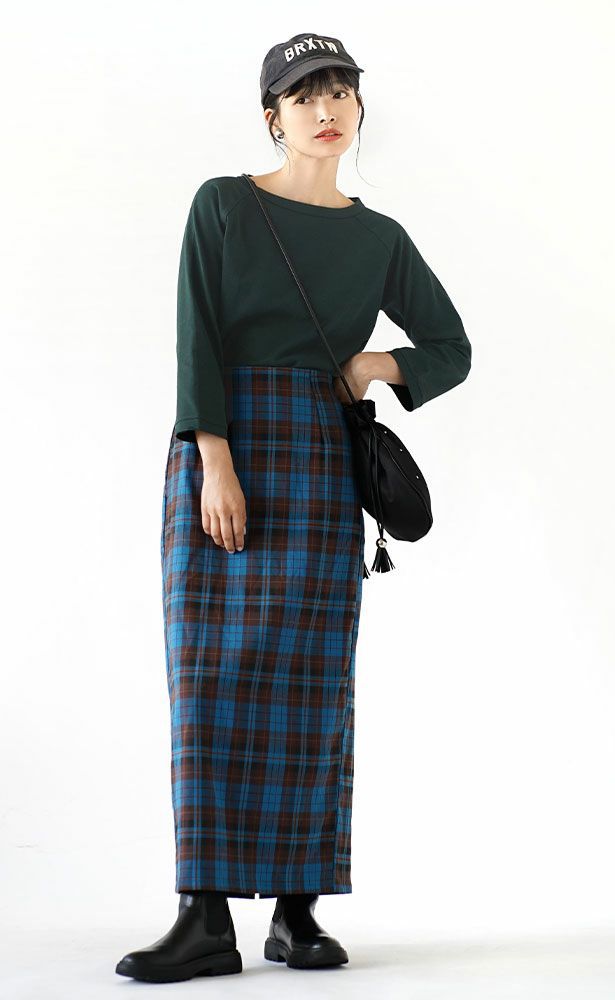 日本 zootie - 學院風格紋修身鉛筆裙-酒紅